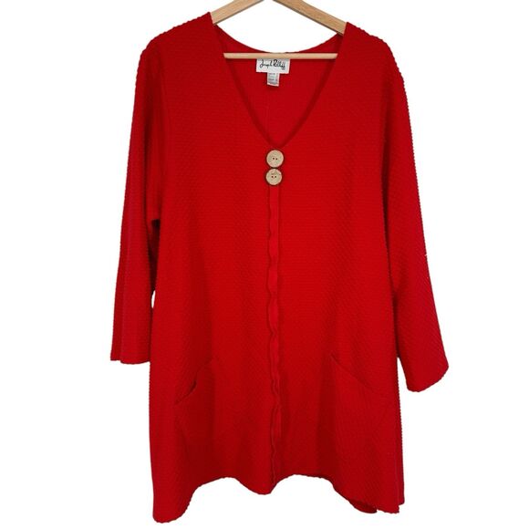 Joseph Ribkoff Womens Red Textured Knit Tunic Top Size 12 Artsy Lagenlook - Picture 1 of 8